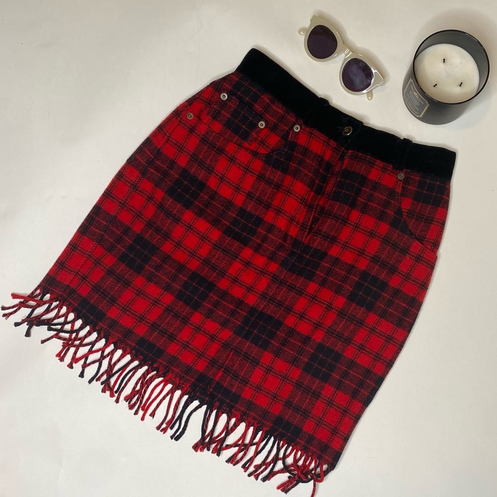 Vintage Plaid Express Skirt with Fringe